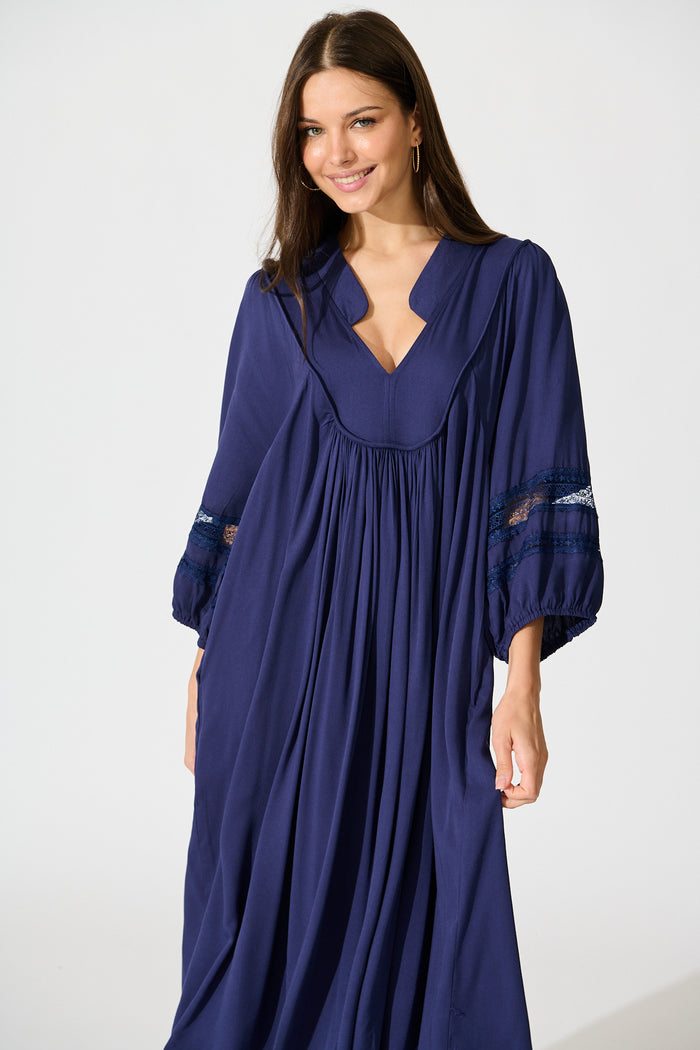 Flore Midi Smock Dress in Navy front