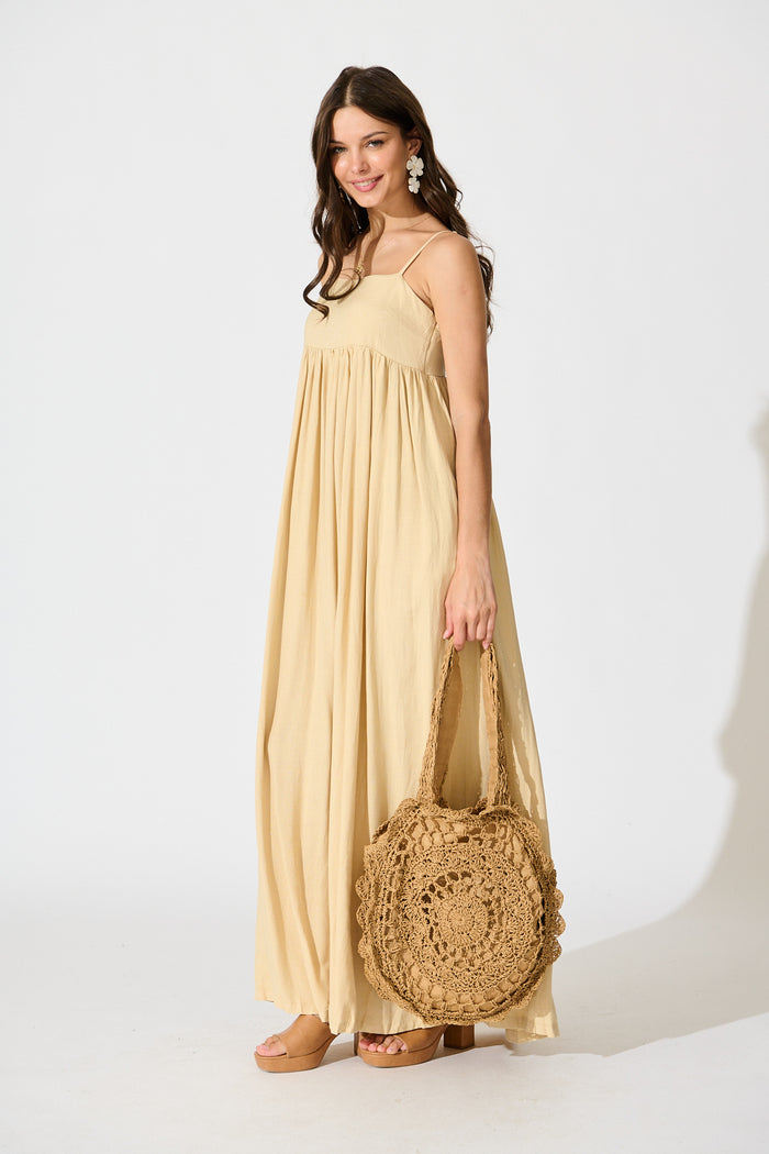 Talowe Maxi Sundress in Beige Linen Blend full length