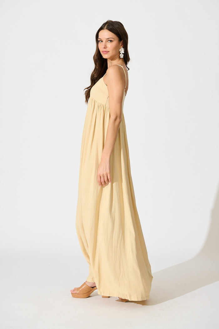 Talowe Maxi Sundress in Beige Linen Blend side