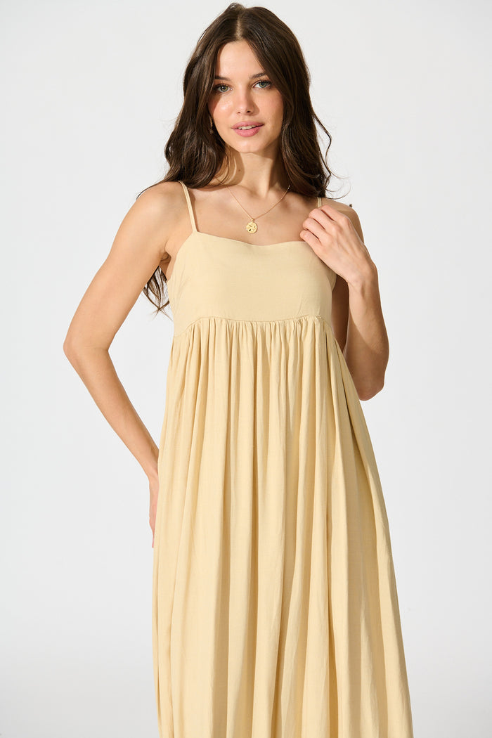 Talowe Maxi Sundress in Beige Linen Blend front