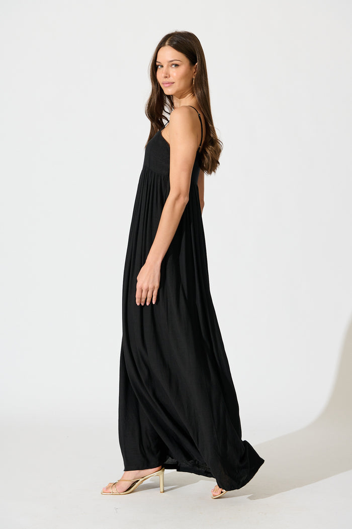 Talowe Maxi Sundress in Black Linen Blend side
