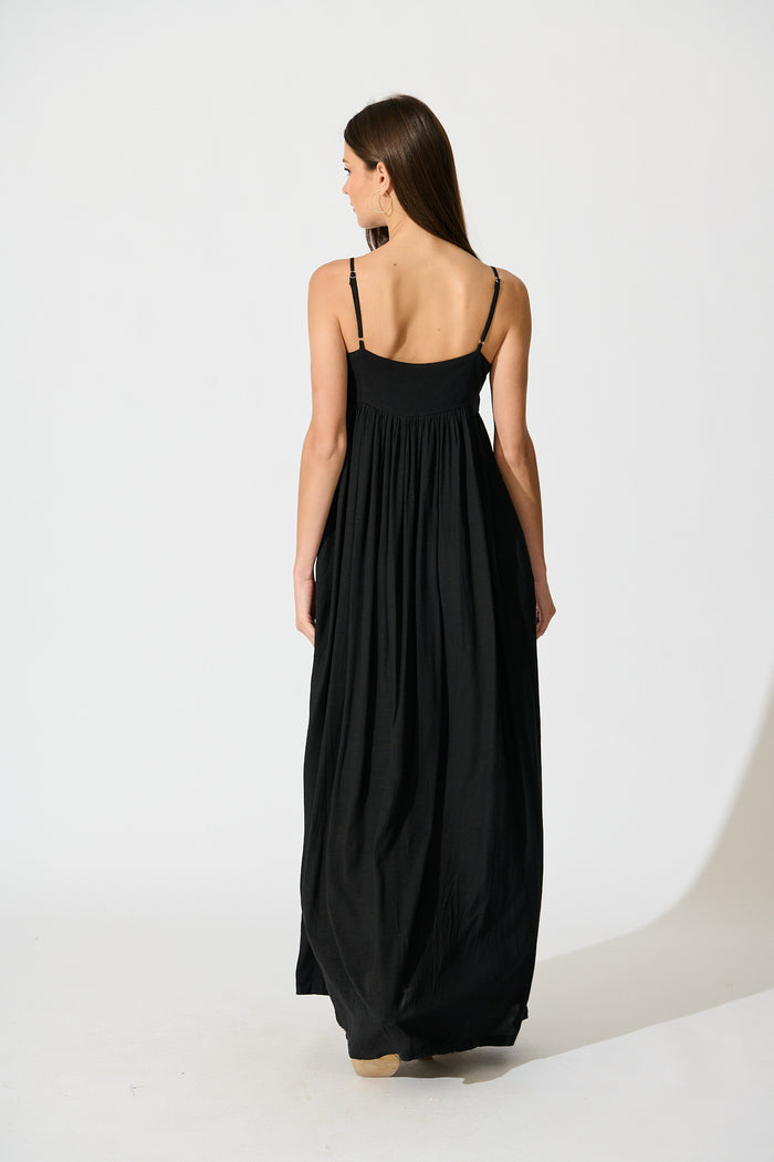 Talowe Maxi Sundress in Black Linen Blend back