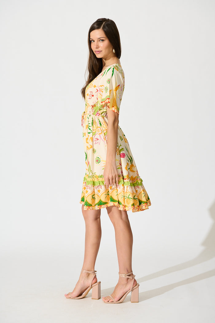 Tiley Dress in Beige with Multi Floral Print side
