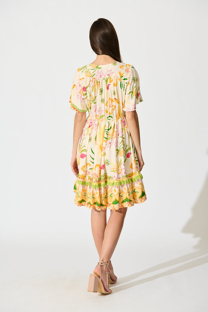 Tiley Dress in Beige with Multi Floral Print back