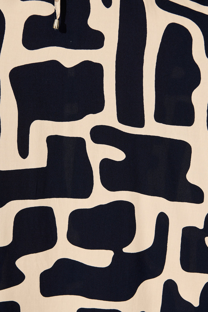 Atana Midi Dress in Black and Beige Geometric Print fabric