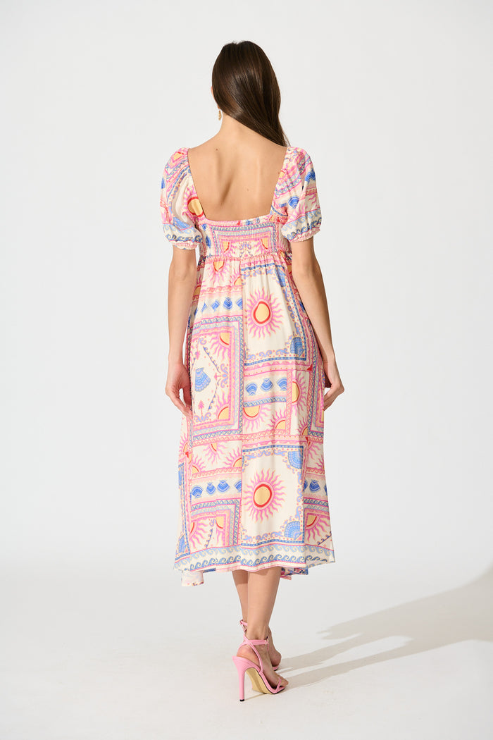 Ciniza Maxi Dress in Pink Tile Print back