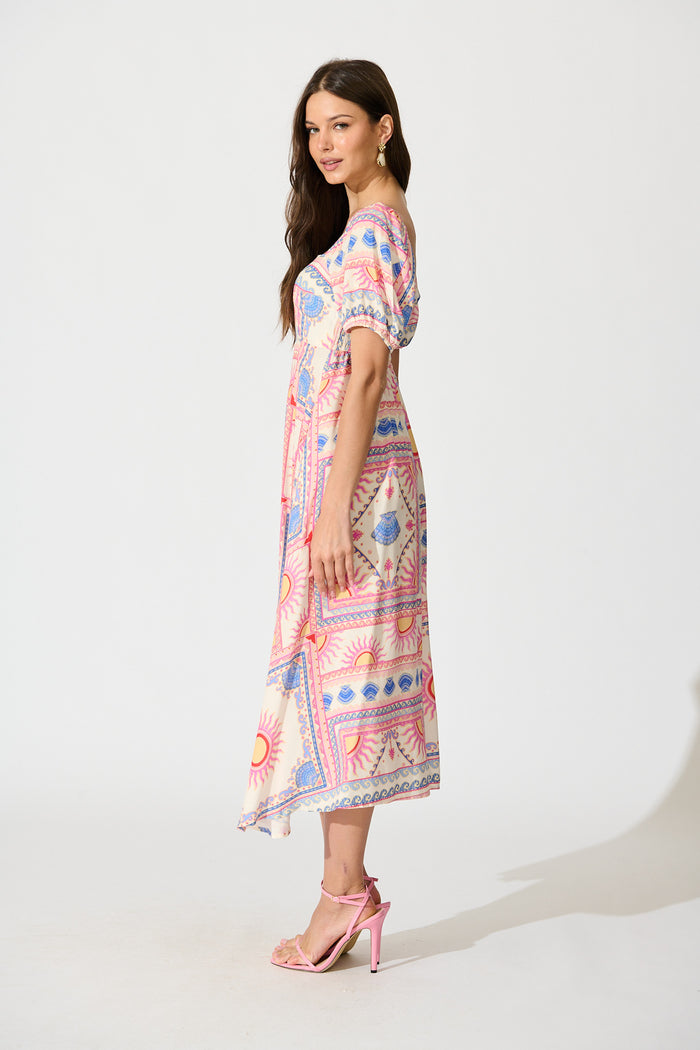 Ciniza Maxi Dress in Pink Tile Print side