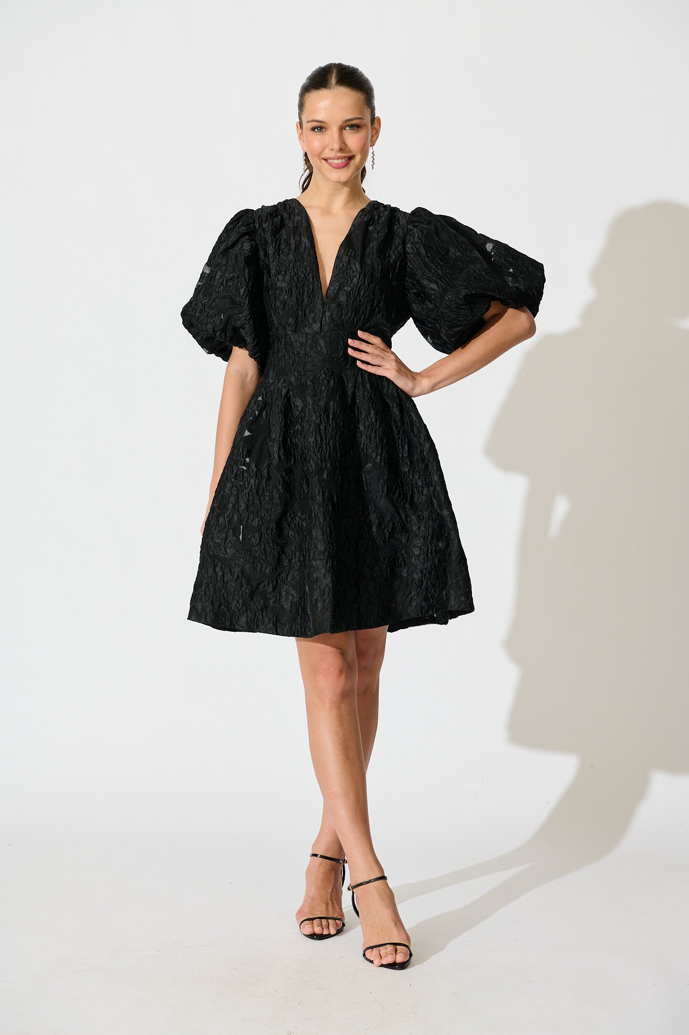 Paris Dreamer Dress in Black Floral Organza Jacquard full length