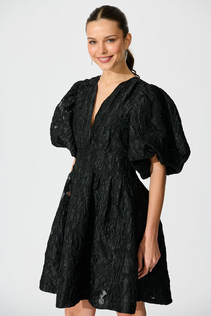 Paris Dreamer Dress in Black Floral Organza Jacquard front