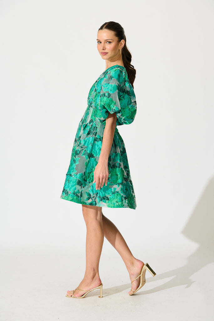 Paris Dreamer Dress in In Jade Green Organza Jacquard side