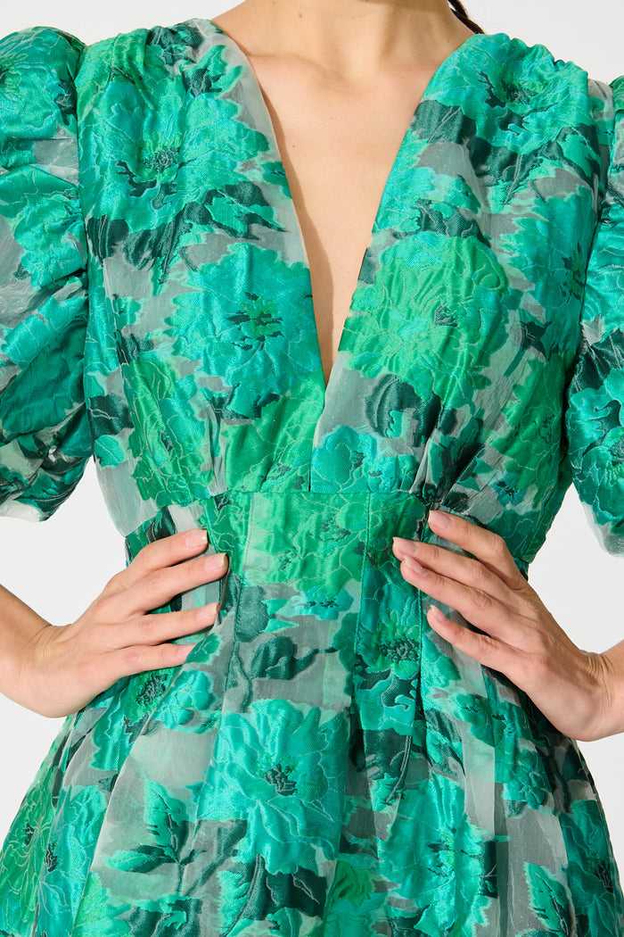 Paris Dreamer Dress in In Jade Green Organza Jacquard detail