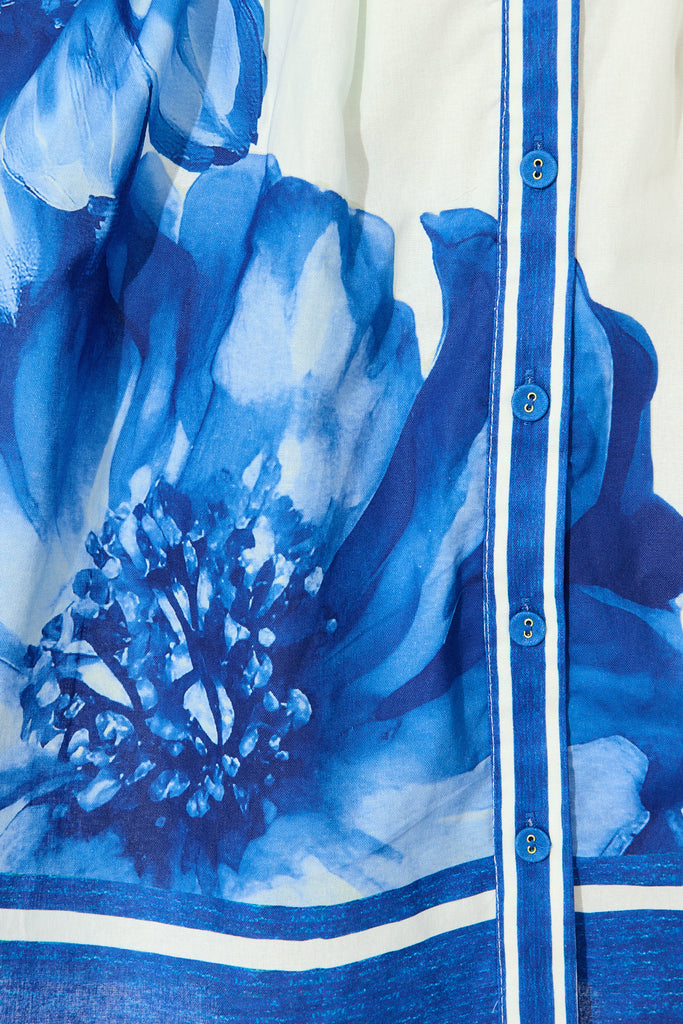 Nylen Shirt Dress in Blue Floral Border Print Cotton fabric