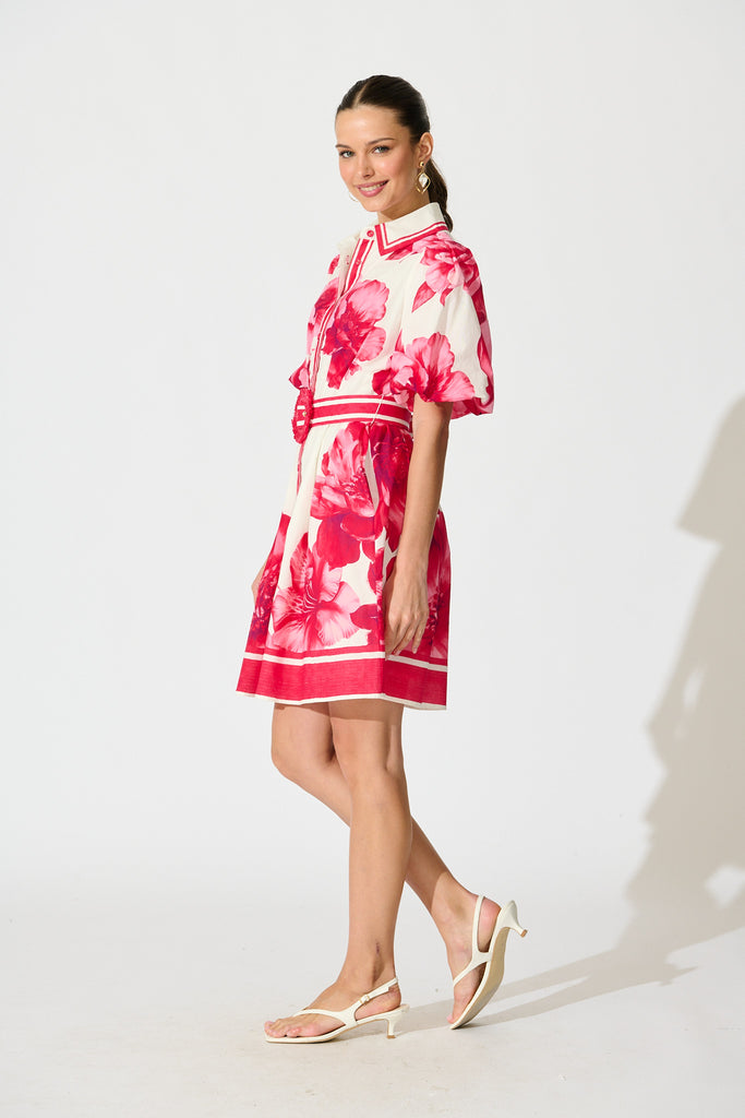 Nylen Shirt Dress In Pink Floral Border Print Cotton side