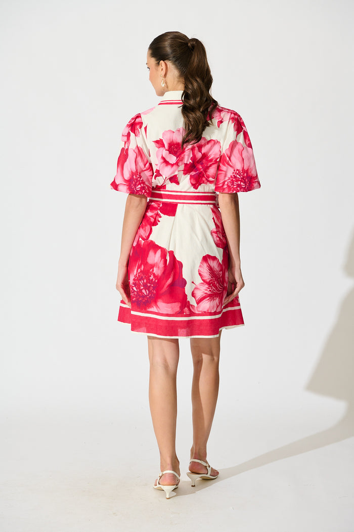 Nylen Shirt Dress In Pink Floral Border Print Cotton back