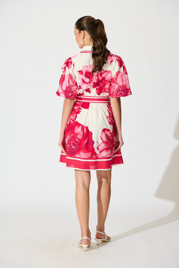 Nylen Shirt Dress In Pink Floral Border Print Cotton back