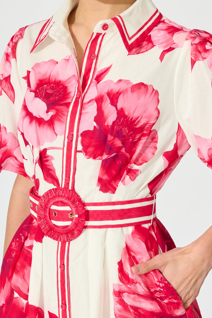 Nylen Shirt Dress In Pink Floral Border Print Cotton detail