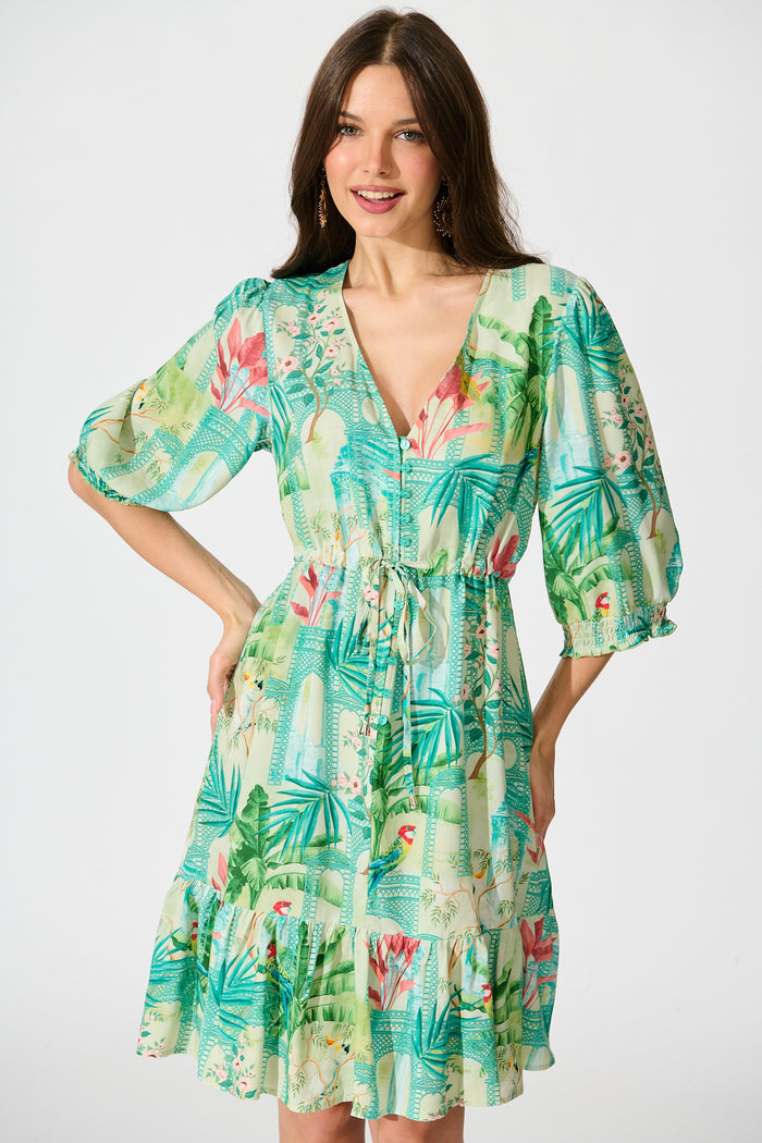 Ebbe Dress in Green Multi Patchwork Print front