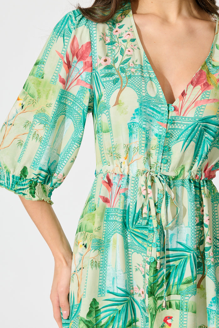 Ebbe Dress in Green Multi Patchwork Print detail