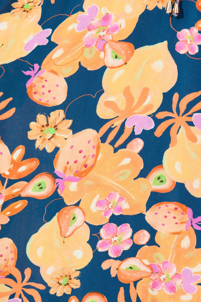 Silhariah Maxi Dress in Navy with Tangarine Floral fabric