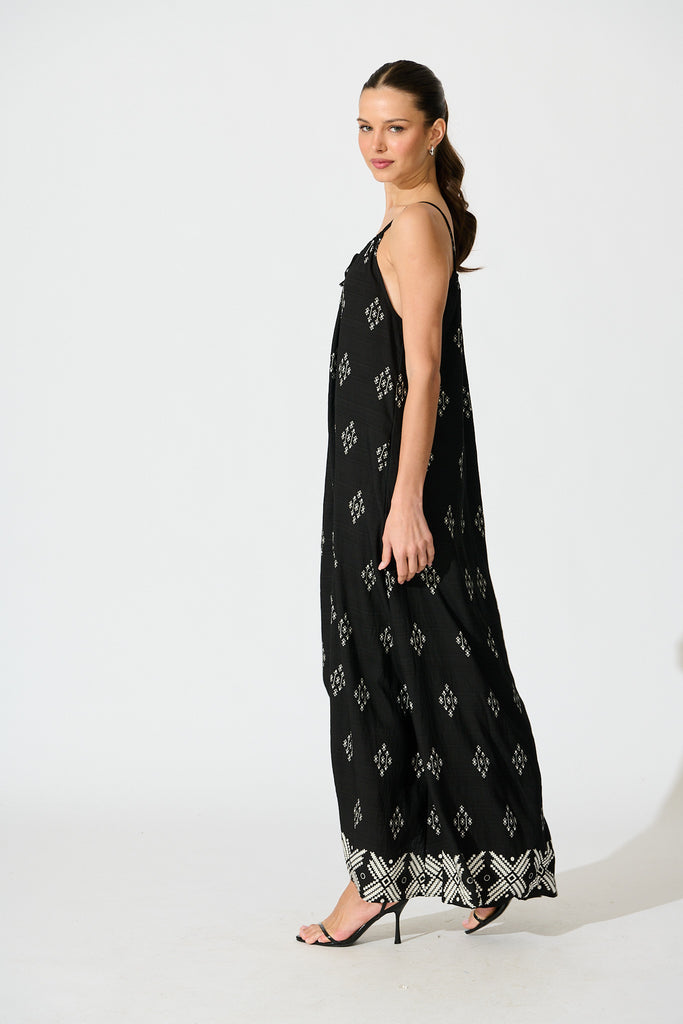 Tansy Maxi Dress in Black with White Linen Blend side