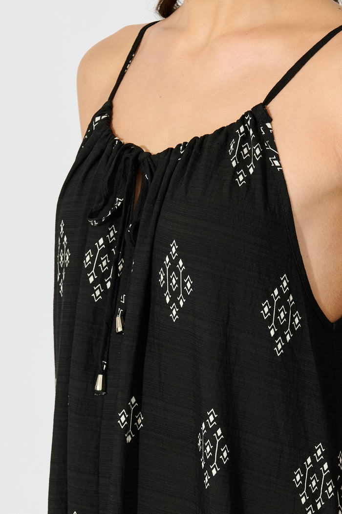 Tansy Maxi Dress in Black with White Linen Blend detail