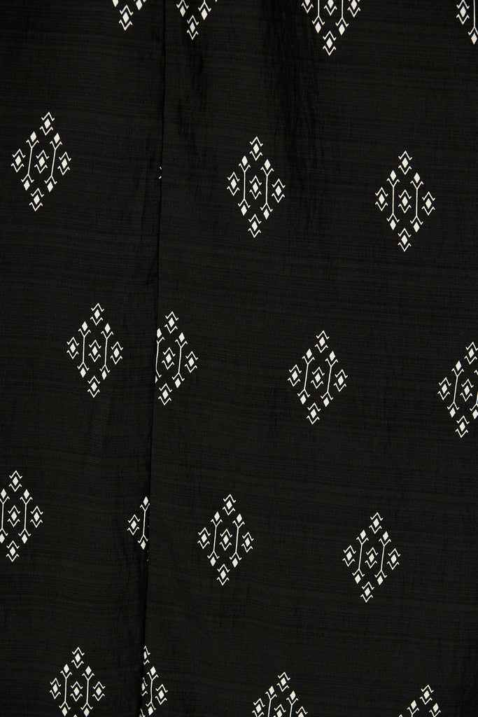 Tansy Maxi Dress in Black with White Linen Blend fabric