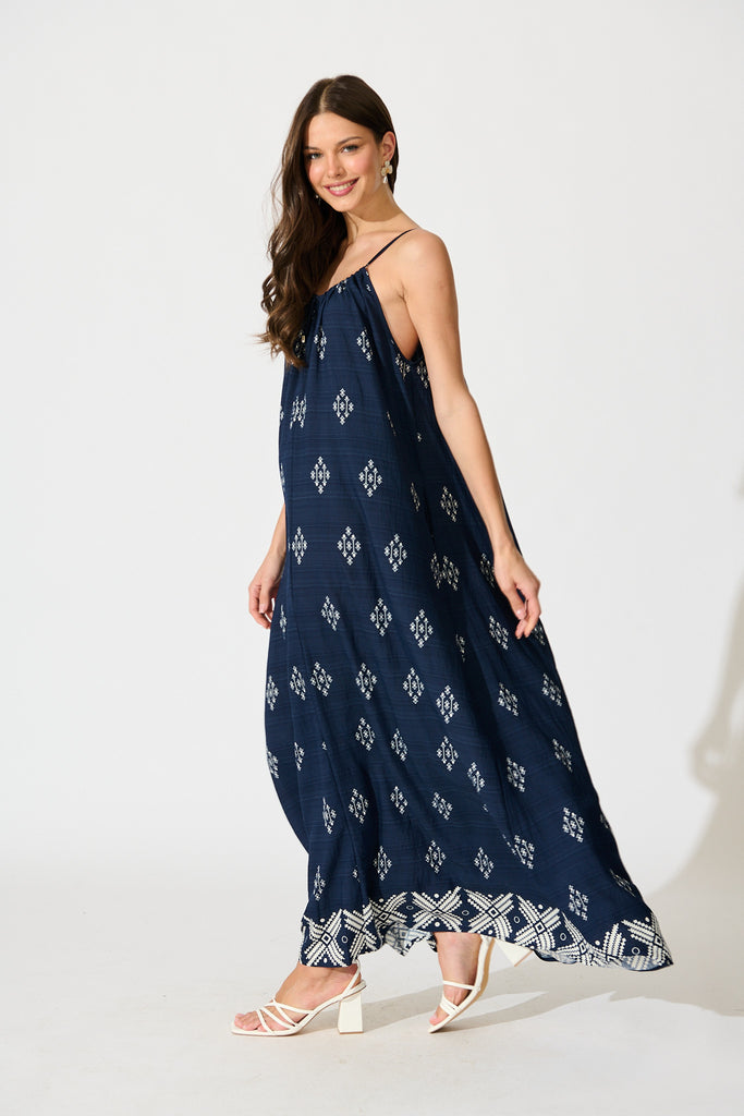 Tansy Maxi Dress in Navy with White Linen Blend side