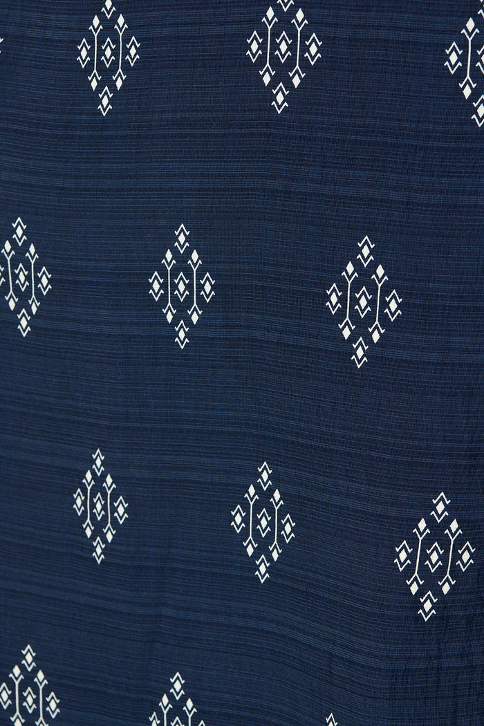 Tansy Maxi Dress in Navy with White Linen Blend fabric