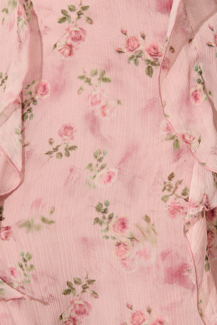 Mistlight Halter Neck Maxi Dress in Pink Floral fabric