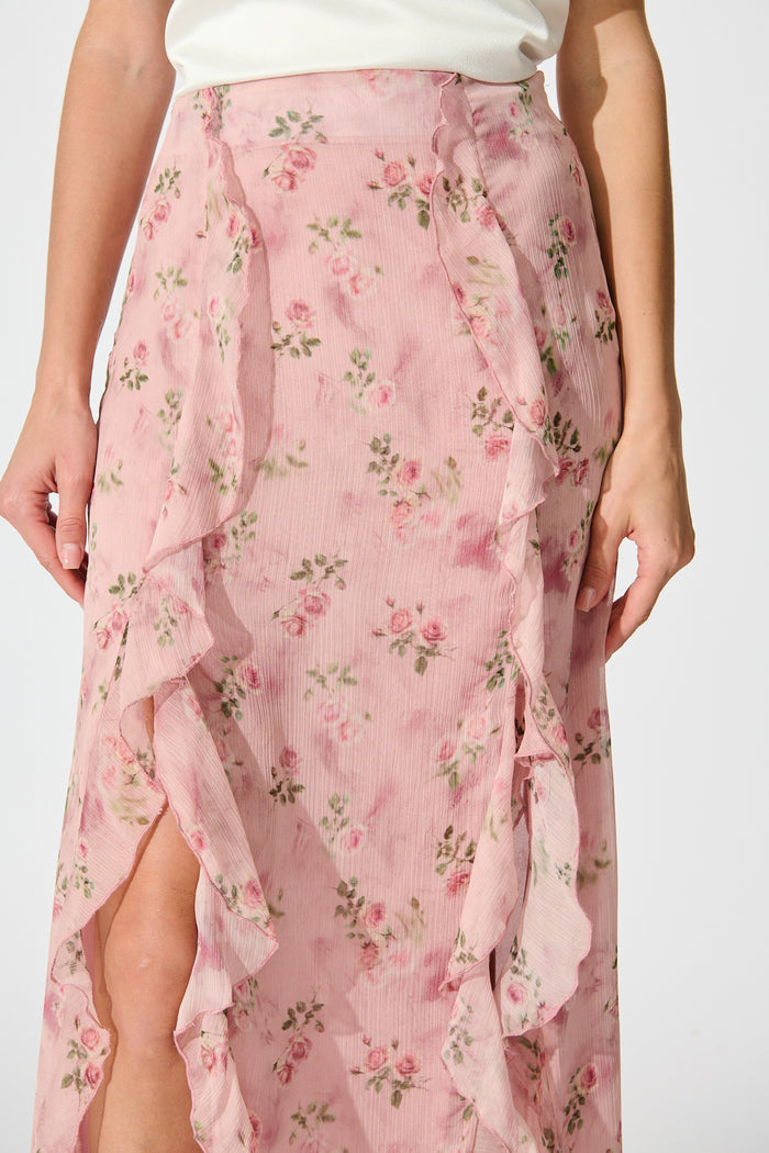 Island Muse Maxi Skirt in Pink Floral detail