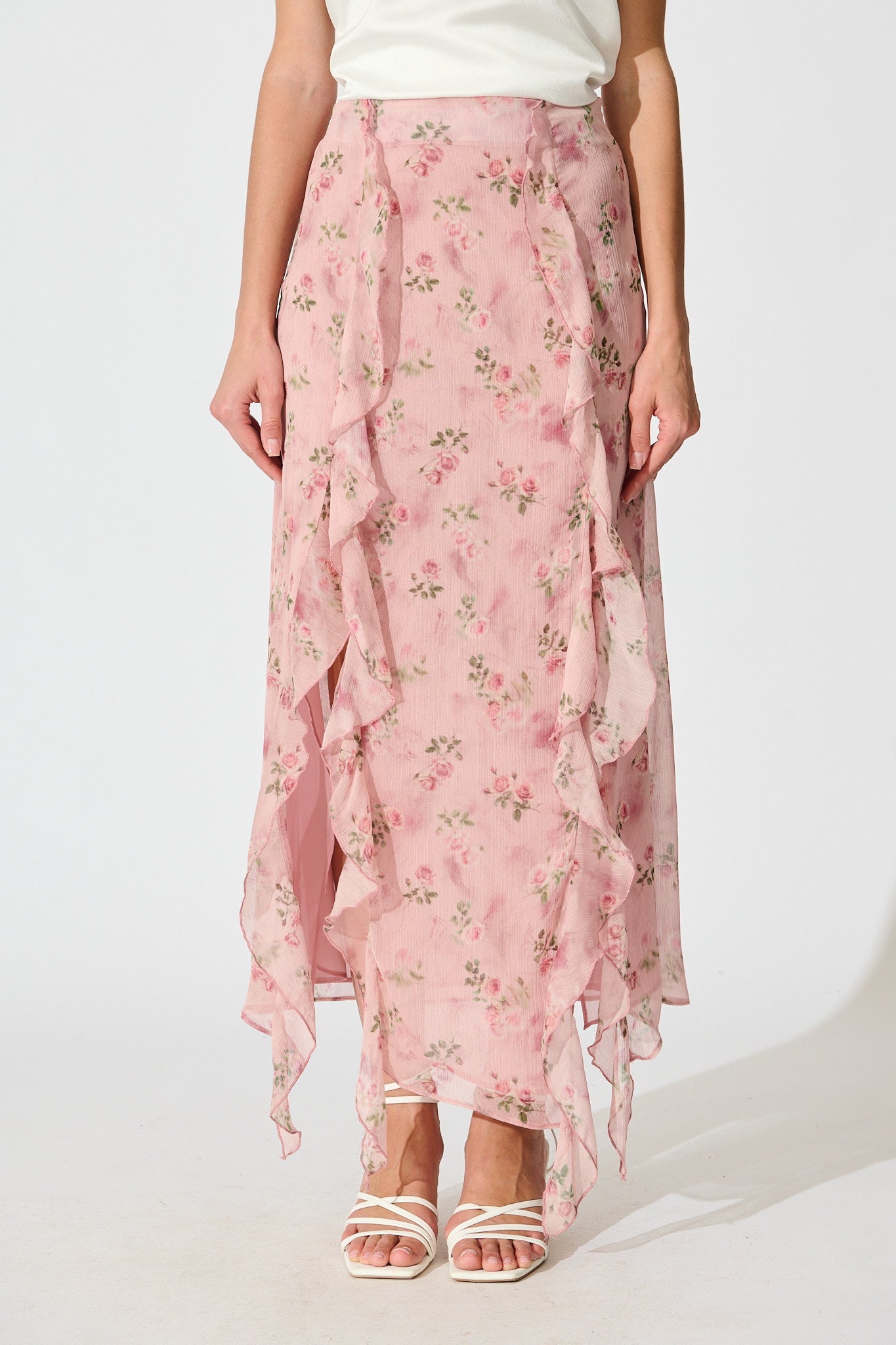 Island Muse Maxi Skirt in Pink Floral front