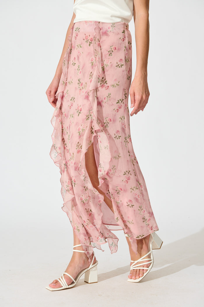 Island Muse Maxi Skirt in Pink Floral side