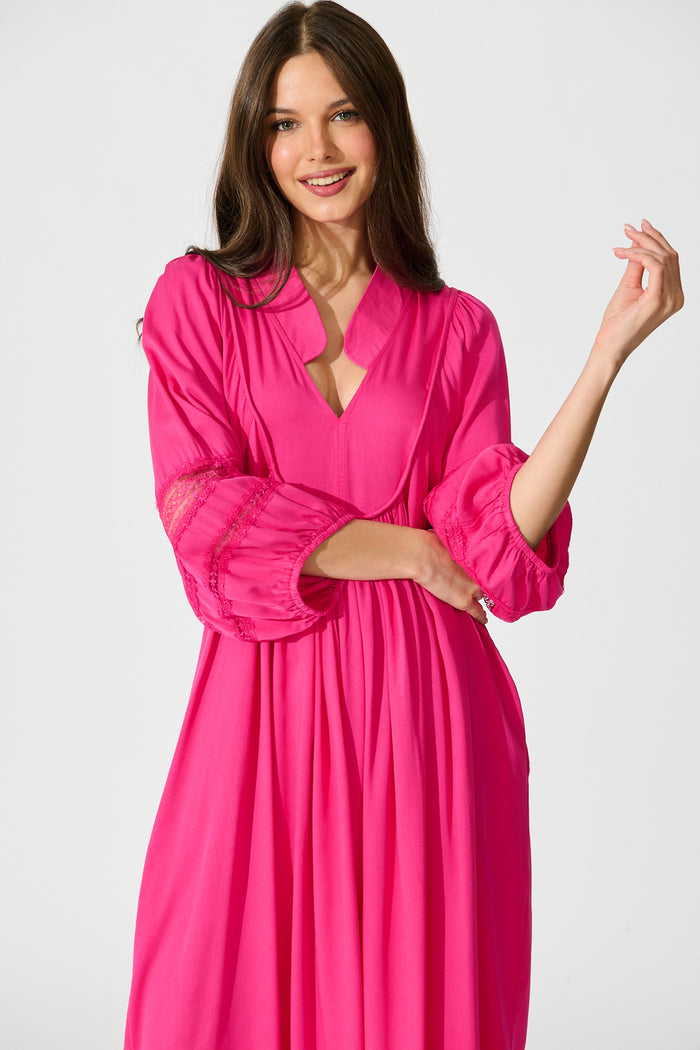 Flore Midi Smock Dress in Pink front