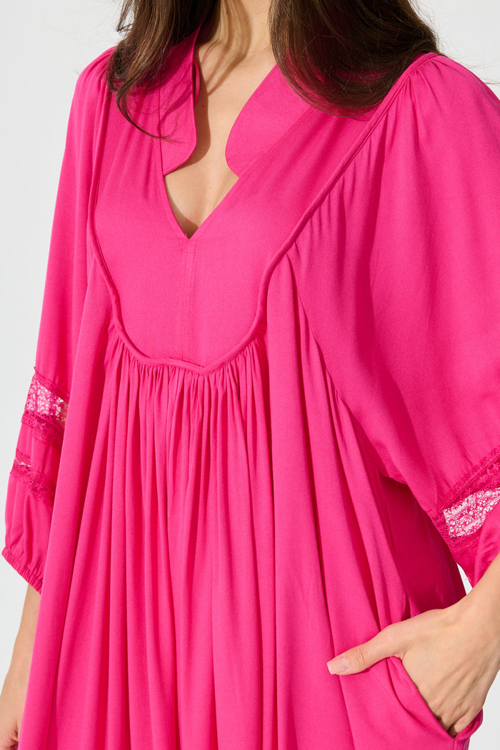 Flore Midi Smock Dress in Pink detail