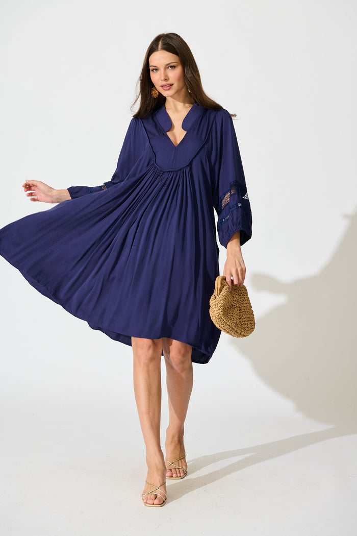 Elsey Smock Dress In Navy full length