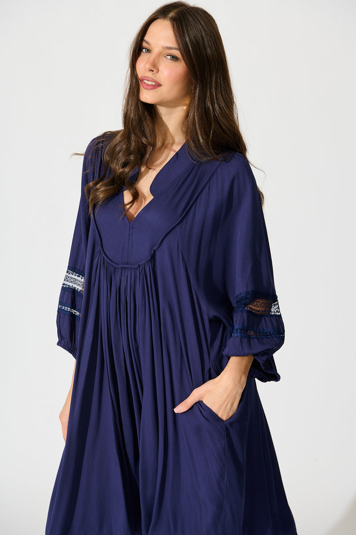 Elsey Smock Dress In Navy front
