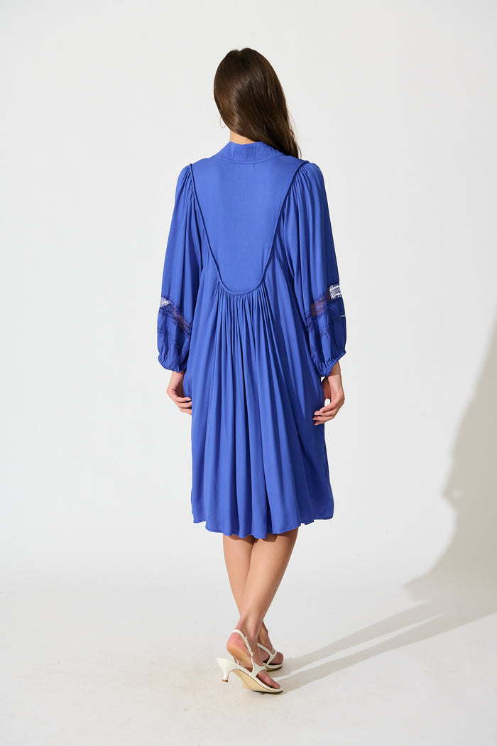 Elsey Smock Dress In Bright Blue back