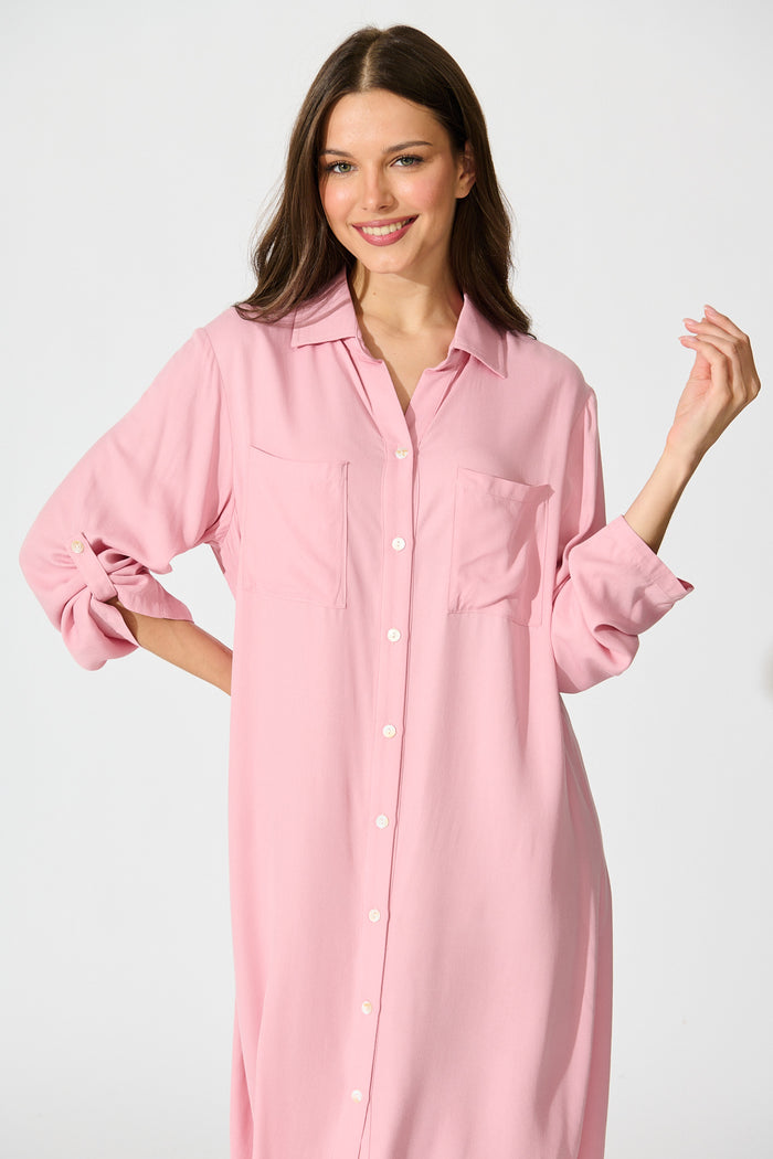 Silvena Midi Shirt Dress in Pink front