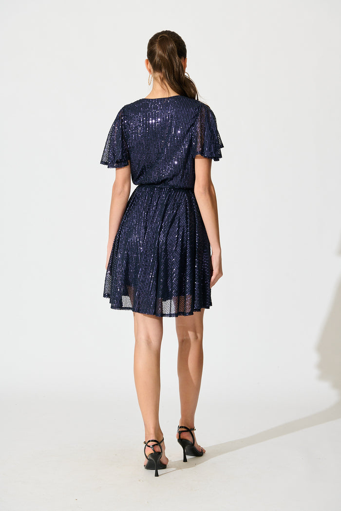 Amoretto Dress in Navy Sequin back