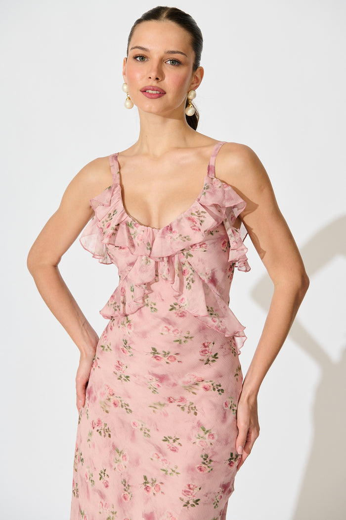 Vintage Florals Maxi Dress in Pink Floral front
