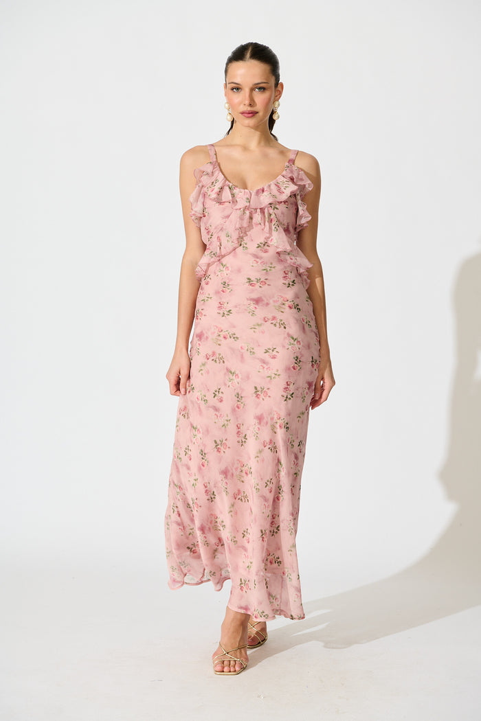 Vintage Florals Maxi Dress in Pink Floral full length