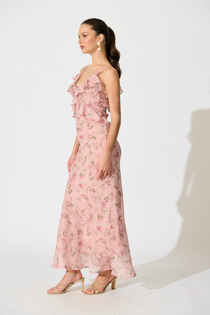Vintage Florals Maxi Dress in Pink Floral side