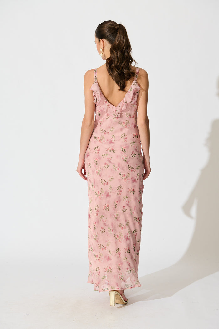 Vintage Florals Maxi Dress in Pink Floral back