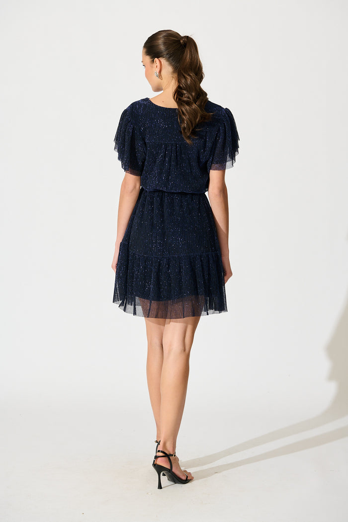 Glisten Dress in Navy Lurex Chiffon back