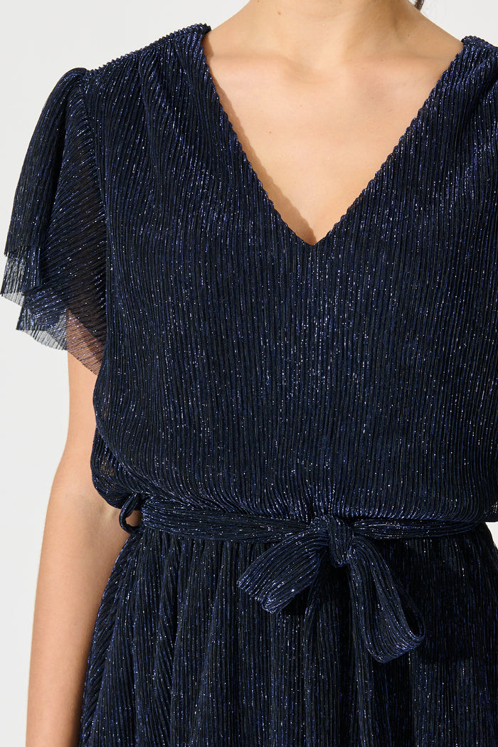 Glisten Dress in Navy Lurex Chiffon detail