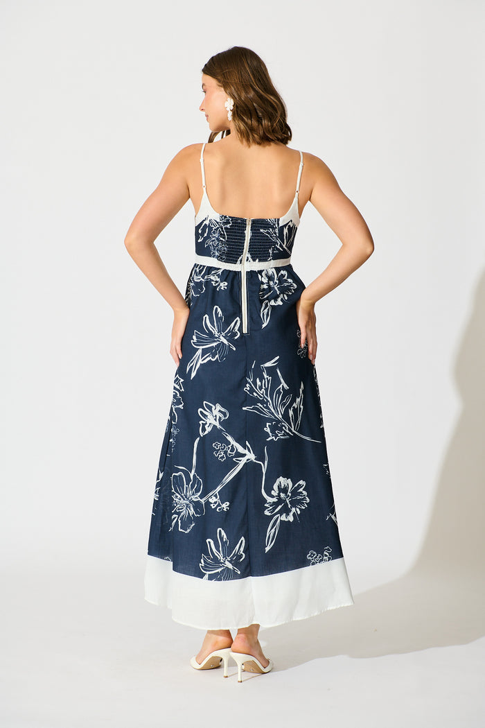 Harlan Maxi Sundress in Navy with White Floral Print back