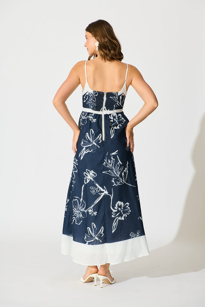 Harlan Maxi Sundress in Navy with White Floral Print back