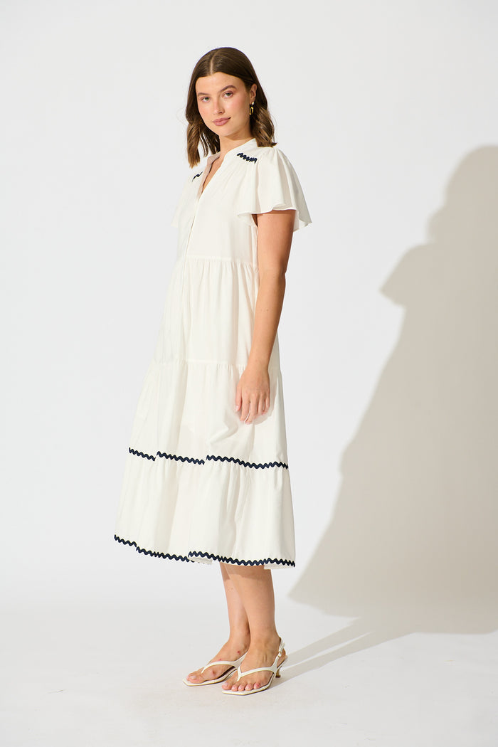 Soley Midi Smock Dress in White Cotton side