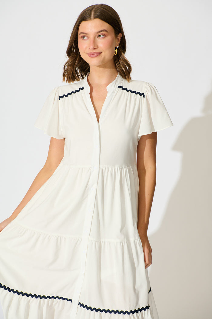 Soley Midi Smock Dress in White Cotton front