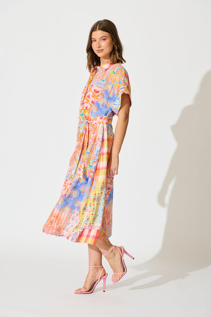 Vita Mia Midi Shirt Dress Bright Multi Patchwork Floral side